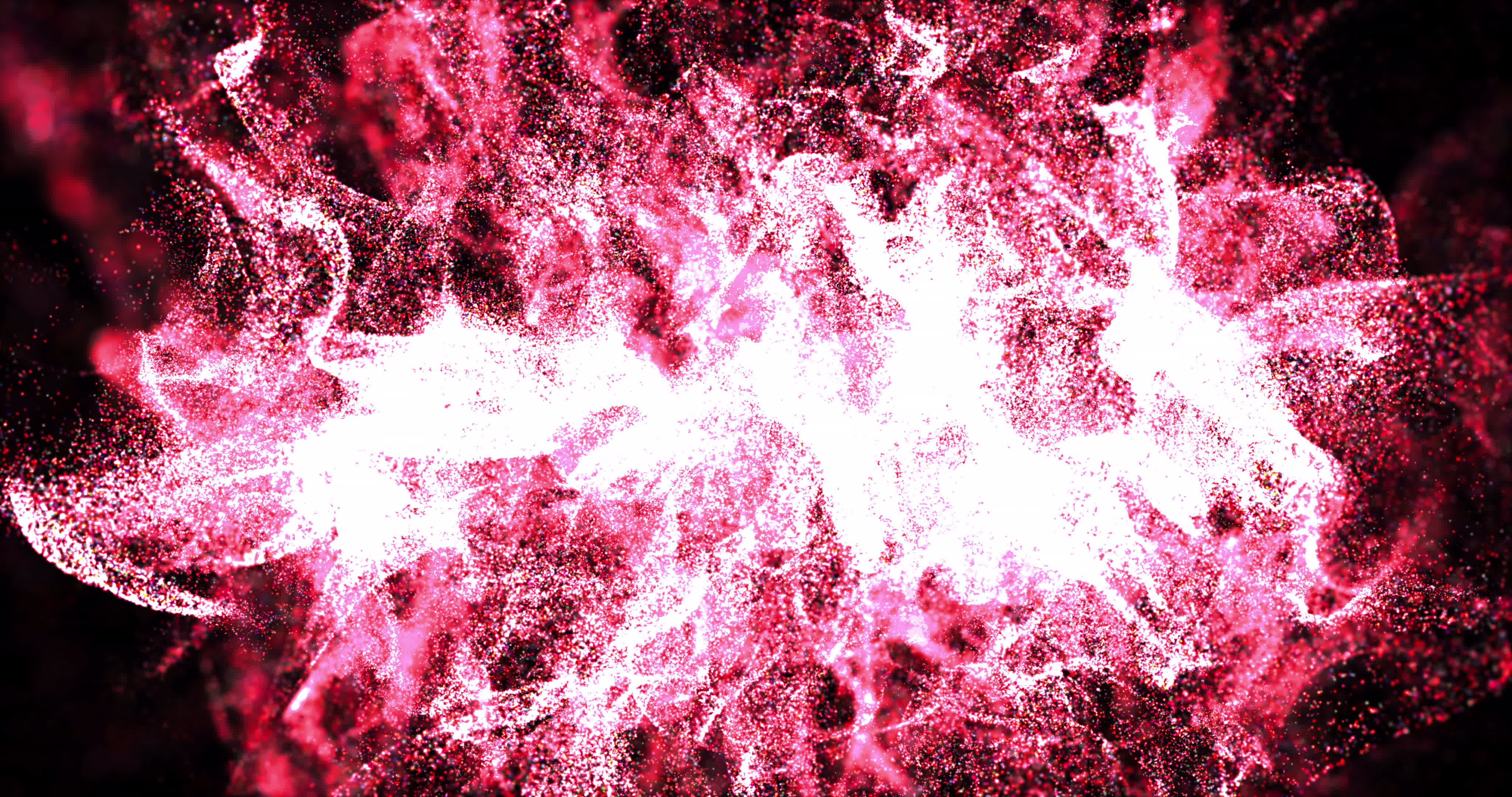 Abstract background of red moving flying small particles waves of smoke  with the effect of glow and blur of an exploding sphere. Screensaver  beautiful video animation in high resolution 4k. 14290154 Stock