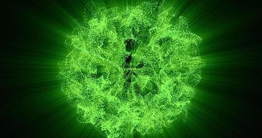conception de mouvement d'animation abstraite avec une belle explosion brillante inhabituelle d'une étoile d'une boule verte d'une sphère de petites particules avec des rayons dans le fond de l'espace en haute résolution 4k video