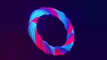 Abstract looped animation motion design with a beautiful bright 3d volumetric multi-colored luminous purple twisting energy ring 3d and lines on a dark background in high resolution 4k video