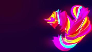 Abstract looped animation motion design with beautiful bright volumetric multi-colored luminous twisting lines and 3d threads on a dark background and copy space in high resolution 4k video