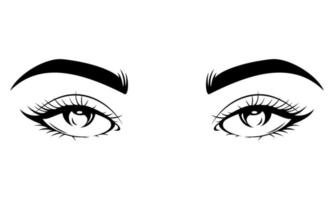 ojos, pestañas y cejas de niña en blanco y negro - arte de silueta de ojos de niña vector