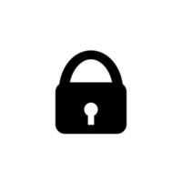 Padlock icon template. Black key isolated on a white background. Silhouette of padlock for application, site. Private access icon, restricted access. Vector illustration