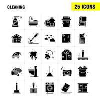 Cleaning Solid Glyph Icons Set For Infographics Mobile UXUI Kit And Print Design Include Brush Brushing Clean Scrub Plunger Restroom Toilet Tool Icon Set Vector