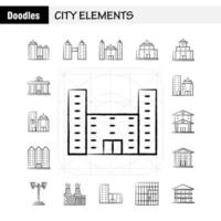 elementos de la ciudad iconos dibujados a mano establecidos para infografías kit uxui móvil y diseño de impresión incluyen edificio de torre edificios de oficinas de la ciudad torre ciudad oficina eps 10 vector