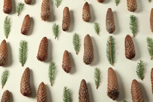 Holidays greeting card or banner composition with pine tree branches. Merry Christmas background and Happy New Year 2023. photo