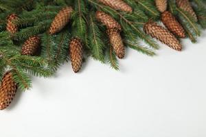 Holidays greeting card or banner composition with pine tree branches. Merry Christmas background and Happy New Year 2023. photo