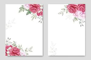 tarjeta de invitación de boda con rosas florales acuarela vector