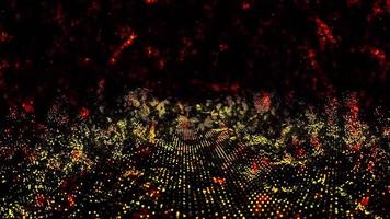 Abstract red and dark orange million particles pattern waveform oscillation fast move, visualization wave technology digital surface video