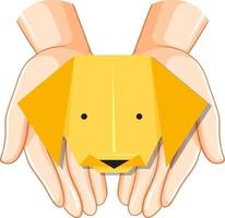 perro de origami en manos humanas vector