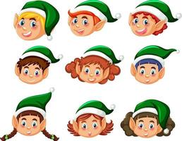 colección de caras de elfos navideños vector