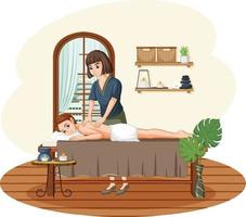 Woman getting back massage spa vector