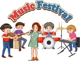 Music Festival text with kids music band vector