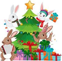 Christmas tree with cute rabbit vector