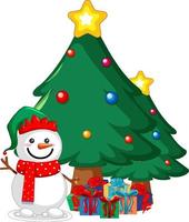 muñeco de nieve y árbol de navidad aislado vector
