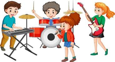 niños tocando diferentes instrumentos musicales vector