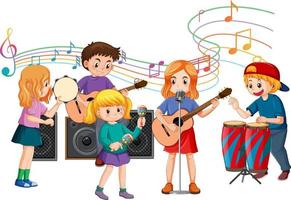 niños tocando diferentes instrumentos musicales vector