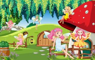 Enchanted scene with medieval cartoon characters vector