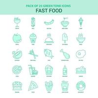 25 Green Fast food Icon set vector