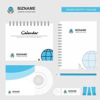 Globe in hands Logo Calendar Template CD Cover Diary and USB Brand Stationary Package Design Vector Template