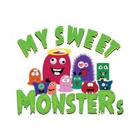 My Sweet Little monster card design vector