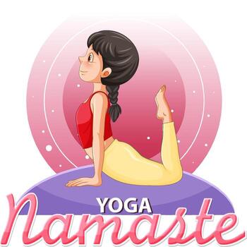 mujer haciendo yoga con texto vector