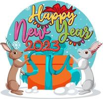 Happy New Year text with cute rabbit for banner design vector