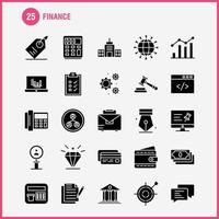 Finance Solid Glyph Icons Set For Infographics Mobile UXUI Kit And Print Design Include Computer Pin Text Finance Search Research Finance Man Icon Set Vector