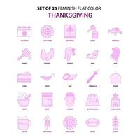 conjunto de 25 conjunto de iconos rosa de color plano de acción de gracias femenino vector