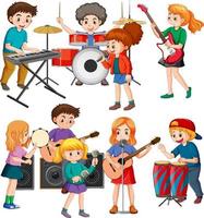 Set of kids playing different musical instrument vector