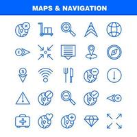 paquete de iconos de mapas y líneas de navegación para diseñadores y desarrolladores vector