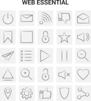 25 conjunto de iconos esenciales web dibujados a mano fondo gris garabato vectorial vector