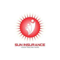 Sun Insurance Logo Vector Design Illustration, Red And Grey Color.