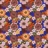 Vector seamless pattern with brown petal Anemone spring flower blossom, illustration abstract flora drawing on blue background for fashion fabric textiles printing, wallpaper and paper wrapping