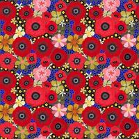 patrón vectorial sin costuras con flor de primavera de anémona de pétalos rojos, dibujo de flora abstracta de ilustración sobre fondo azul para la impresión de textiles de tela de moda, papel tapiz y envoltura de papel vector