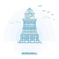 fondo creativo de punto de referencia azul invercargill y plantilla de póster vector