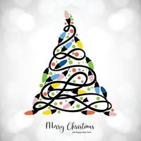 Merry christmas and happy new year decorative lights tree card background vector