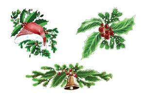 Hand draw christmas wreath branches set on white background vector