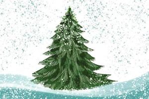 Christmas winter scenery of cold weather christmas tree card background vector