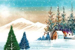paisaje de invierno de navidad de clima frío y heladas fondo de árbol de navidad vector