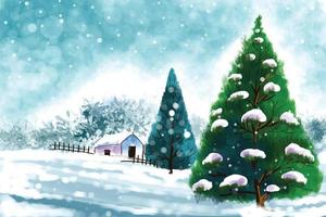 Merry christmas and happy new year landscape tree card holiday background