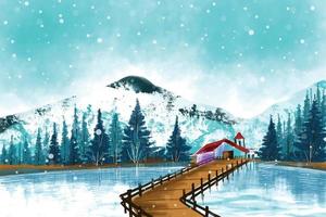 Winter christmas landscape with forest tree covered with snow holiday card background