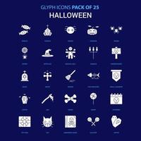 icono blanco de halloween sobre fondo azul paquete de 25 iconos vector