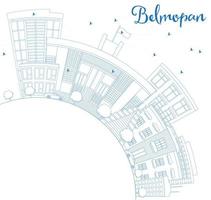 esbozar el horizonte de belmopan con edificios azules y espacio de copia. vector