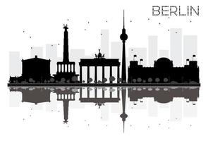 Silueta en blanco y negro del horizonte de la ciudad de Berlín con reflejos. vector