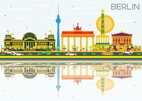 Berlin Skyline with Color Buildings, Blue Sky and Reflections. vector