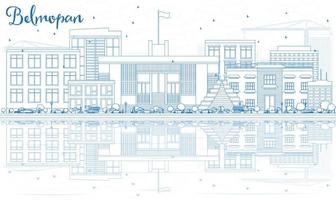 esbozar el horizonte de belmopan con edificios azules y reflejos. vector