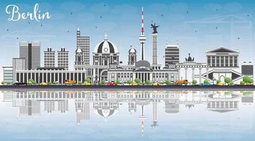 Berlin Skyline with Gray Buildings, Blue Sky and Reflections. vector