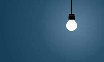 Light bulb hangs on dark blue background with space for text. Vector illustration.