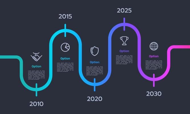 Business timeline workflow infographics. Corporate milestones 5 times are growing up. Company Presentation.