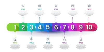 barra colorida infográfica horizontal 10 pasos. línea de tiempo de presentación de negocios. vector